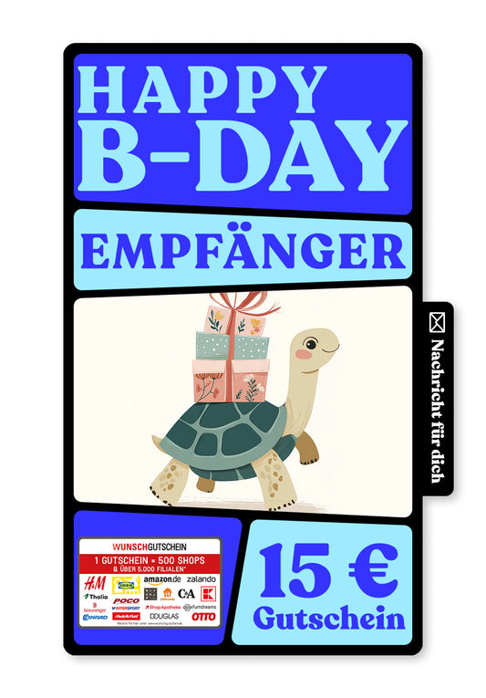 Wunschgutschein Digital - Happy Birthday - Schildkröte – Geschenkgutschein Ansicht 1