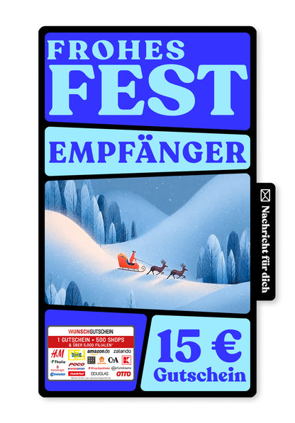 Wunschgutschein Digital - Frohes Fest - Schlitten Weihnachtsmann – Geschenkgutschein Ansicht 1