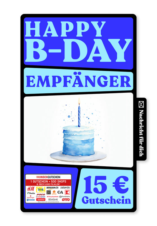 Wunschgutschein Digital - Happy Birthday - Torte Blau – Geschenkgutschein Ansicht 1