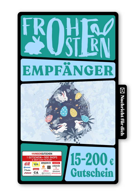 Wunschgutschein Digital - Frohe Ostern - Ei auf Blau – Geschenkgutschein Ansicht 1