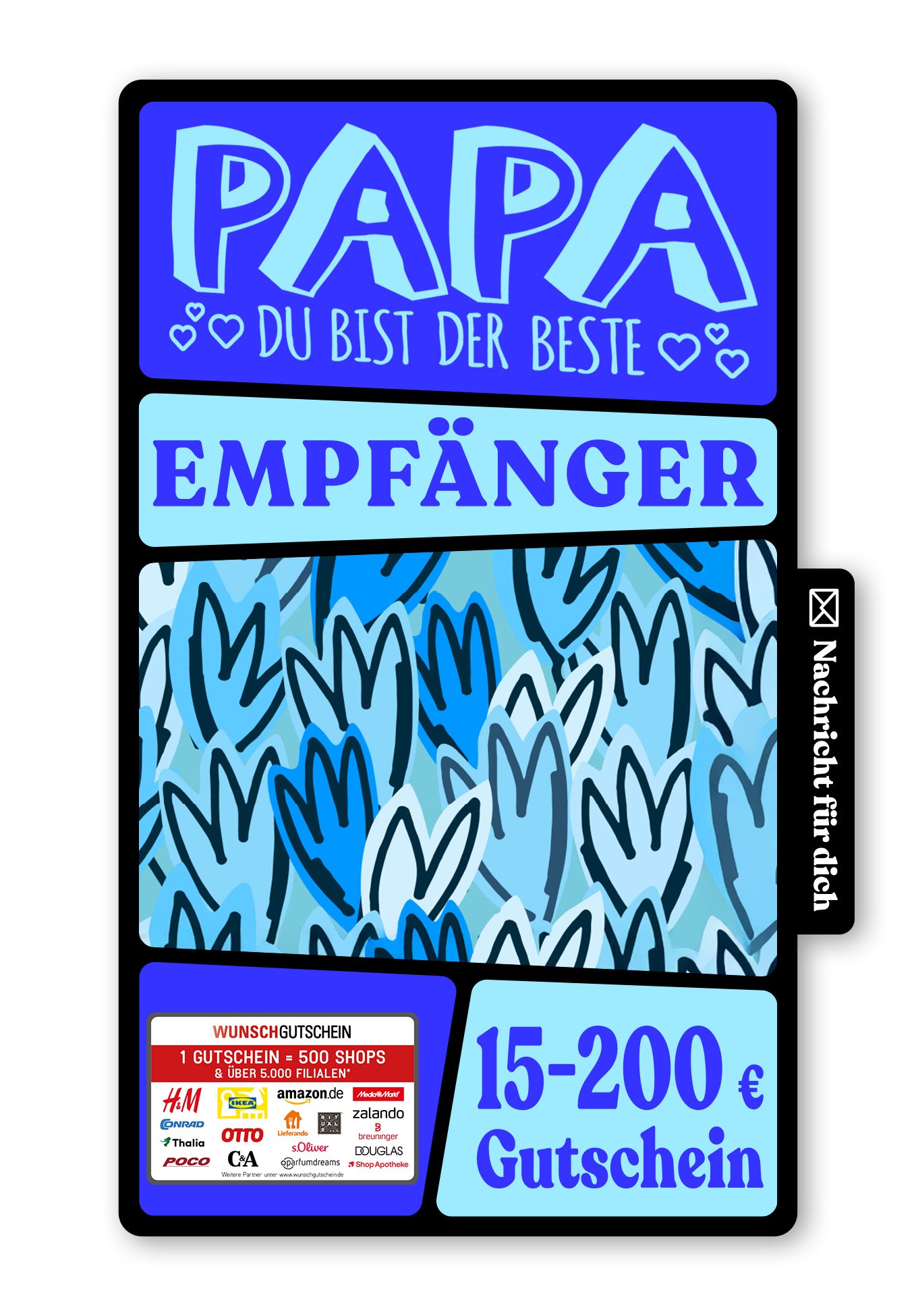 Wunschgutschein Digital - Für den besten Papa - Blumen Blau – Geschenkgutschein Ansicht 1