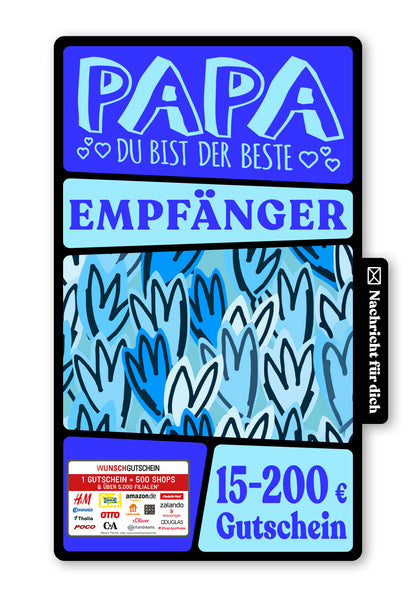 Wunschgutschein Digital - Für den besten Papa - Blumen Blau – Geschenkgutschein Ansicht 1