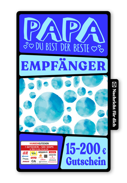 Wunschgutschein Digital - Danke für alles Papa - Aquarell Kreise Blau – Geschenkgutschein Ansicht 1