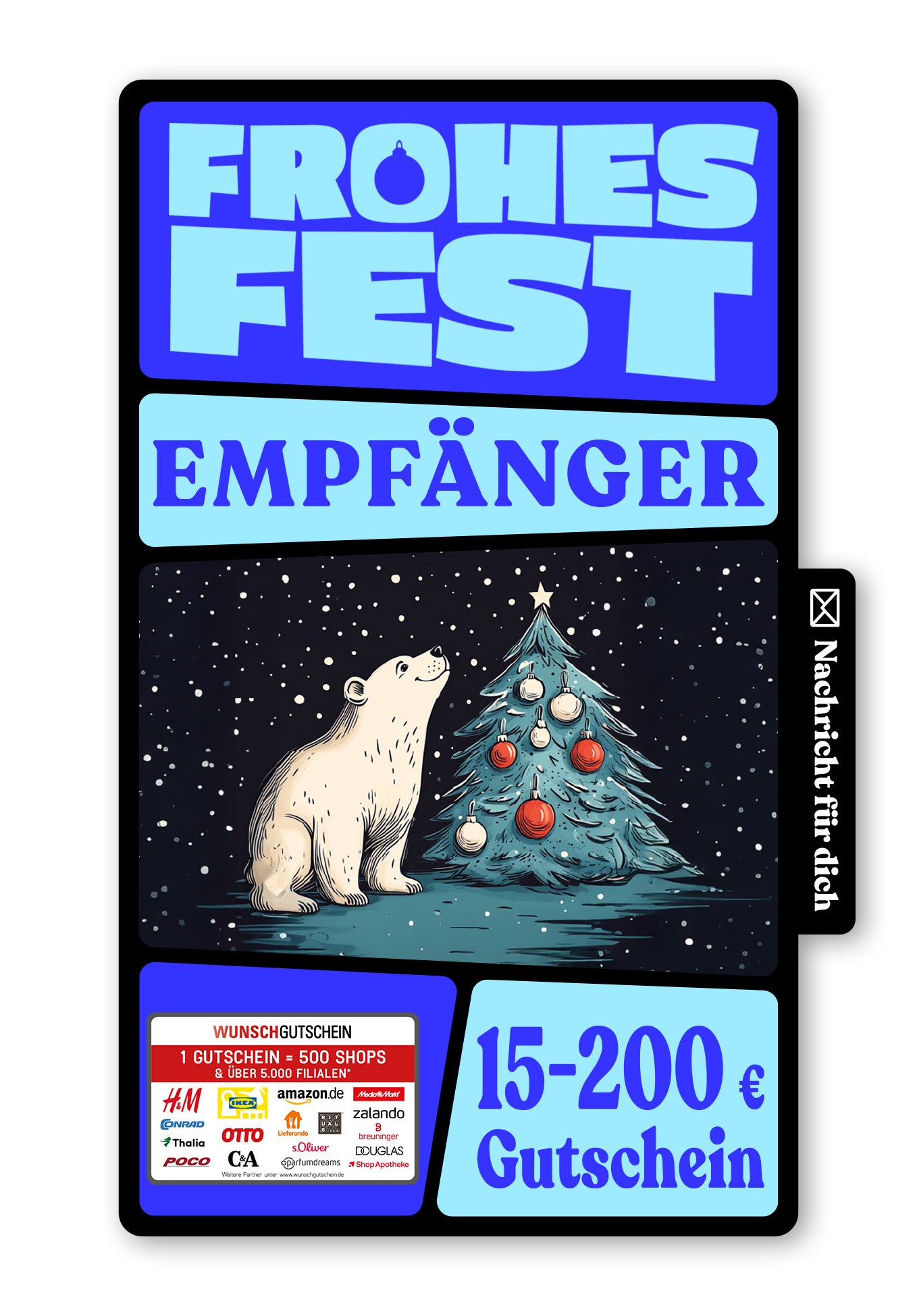 Wunschgutschein Digital - Fröhliche Weihnachten - Eisbär – Geschenkgutschein Ansicht 1