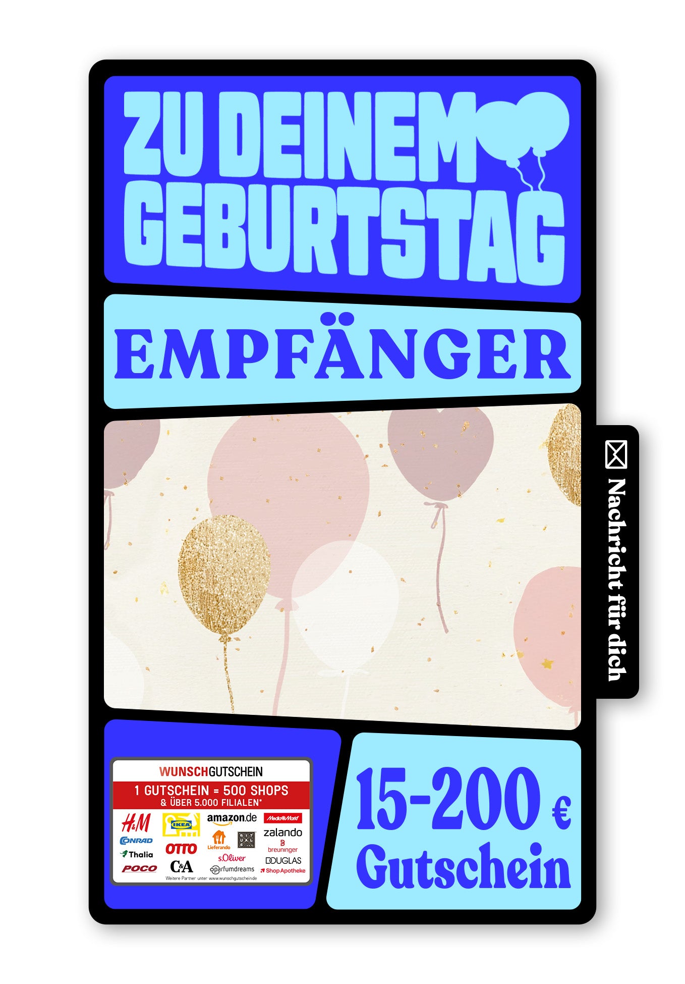 Wunschgutschein Digital - Happy Birthday - Ballons Rosa – Geschenkgutschein Ansicht 1