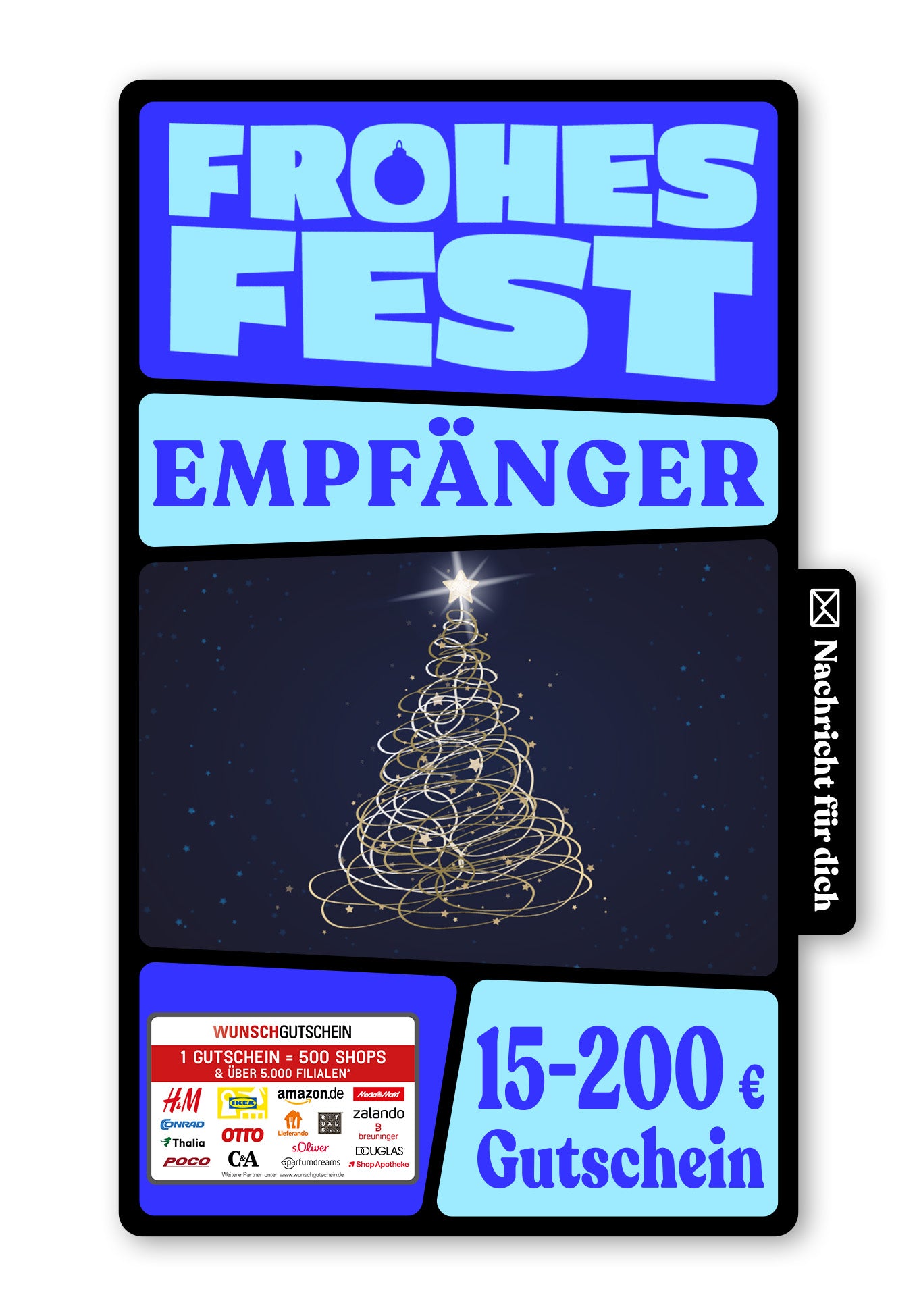 Wunschgutschein Digital - Merry Christmas - Tannenbaum Blau – Geschenkgutschein Ansicht 1