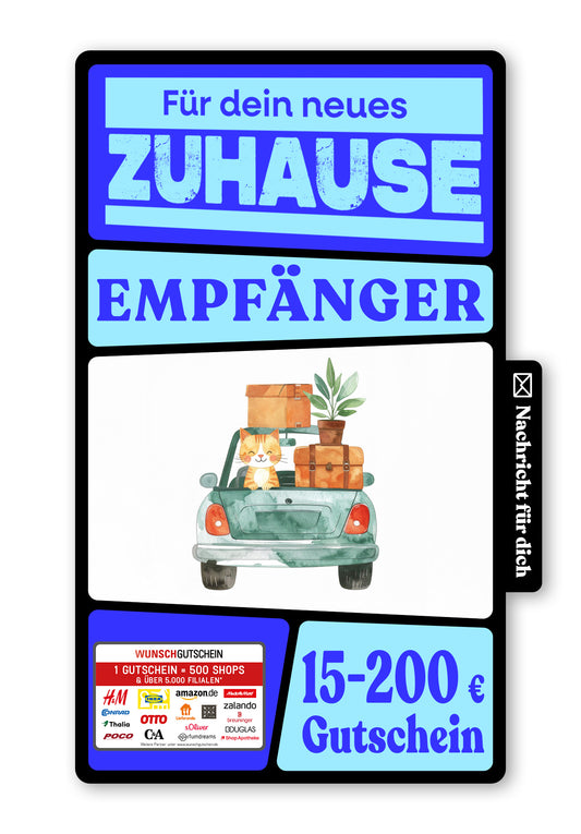 Wunschgutschein Digital - Für dein neues Zuhause - Auto Türkis – Geschenkgutschein Ansicht 1