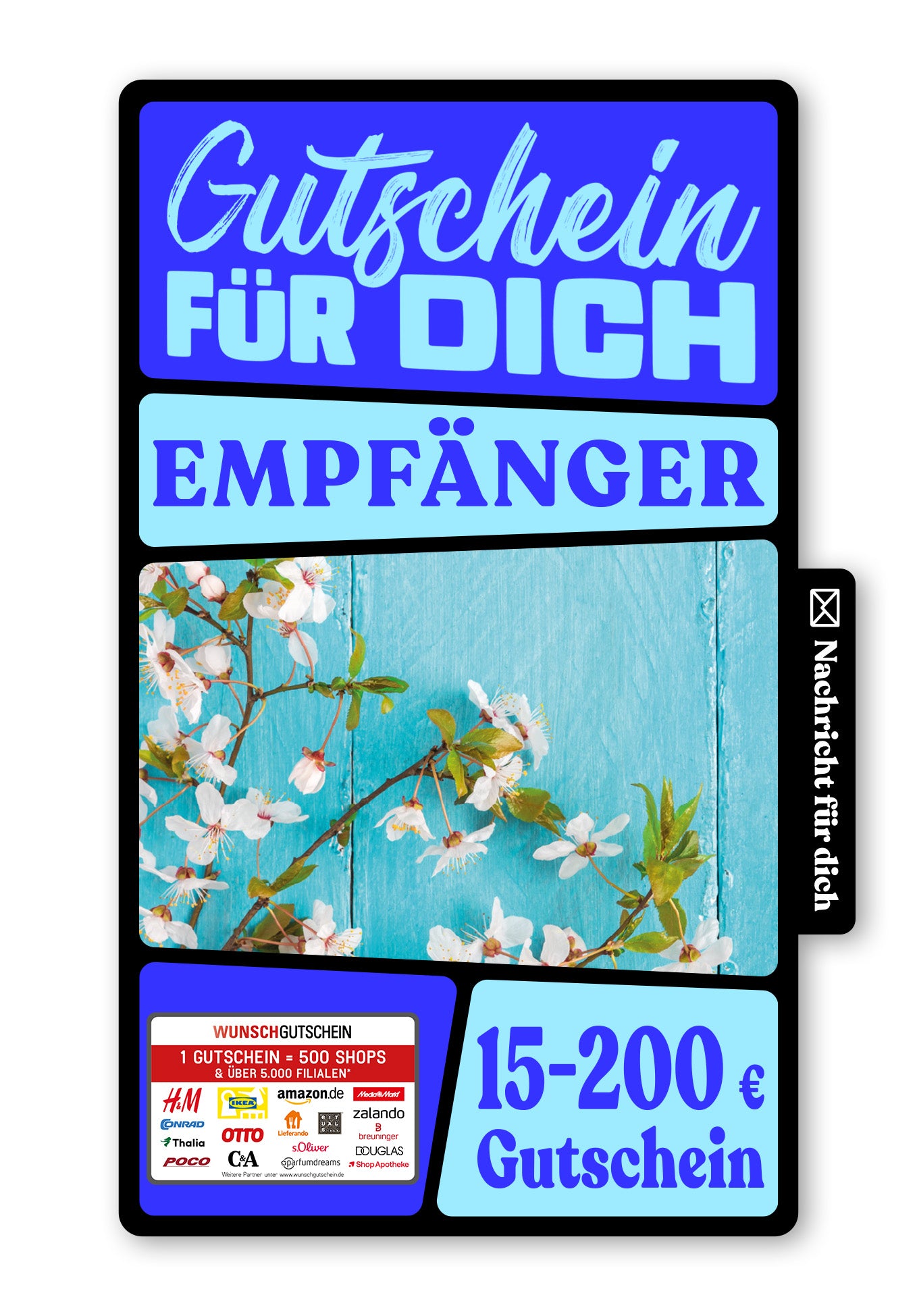 Wunschgutschein Digital - Alles Gute - Holz Blau – Geschenkgutschein Ansicht 1