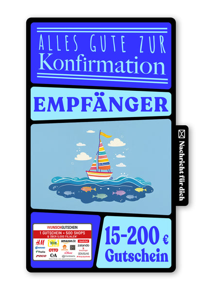 Wunschgutschein Digital - Alles Liebe zur Kommunion - Segelboot – Geschenkgutschein Ansicht 1