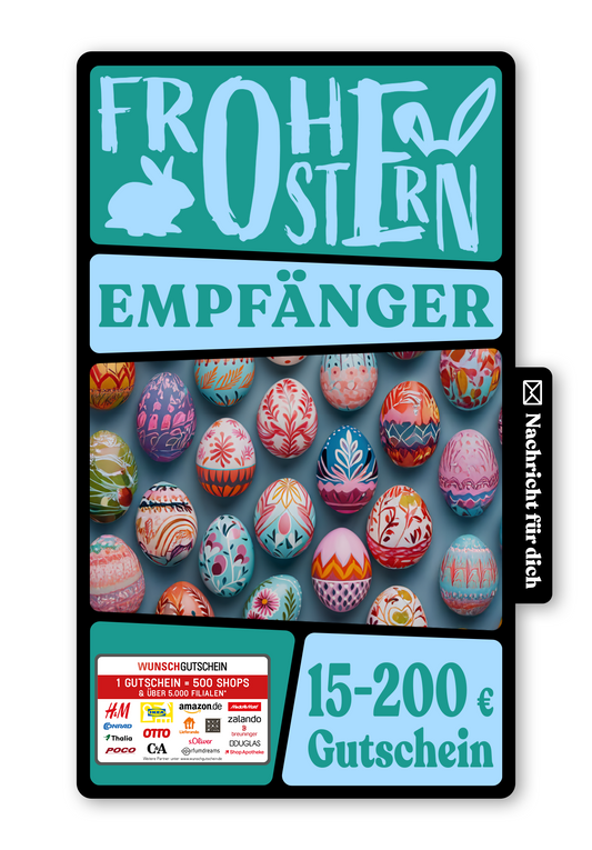 Wunschgutschein Digital - Frohe Ostern - Ostereier Bunt – Geschenkgutschein Ansicht 1