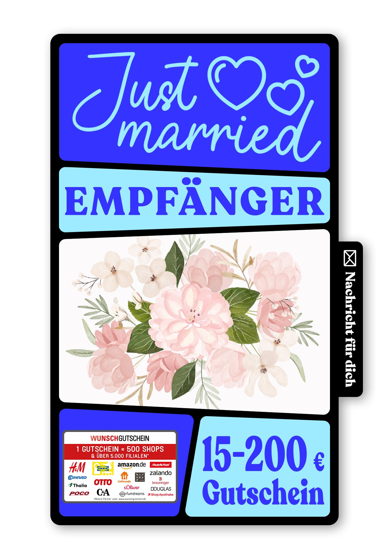 Wunschgutschein Digital - Alles Liebe zur Hochzeit Mr & Mrs - Blumen Rosa – Geschenkgutschein Ansicht 1
