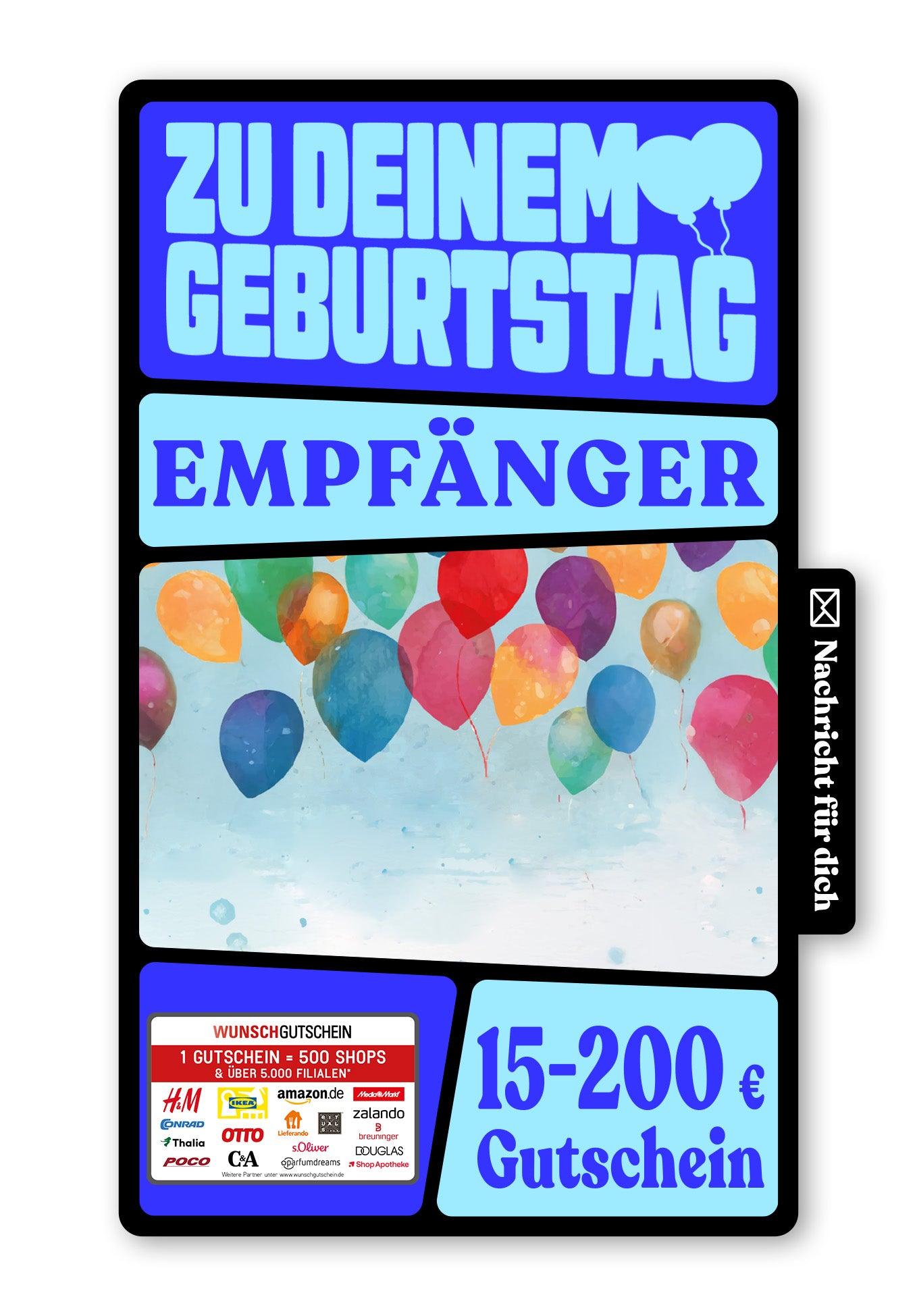 Wunschgutschein Digital - Herzlichen Glückwunsch - Bunte Ballons – Geschenkgutschein Ansicht 1