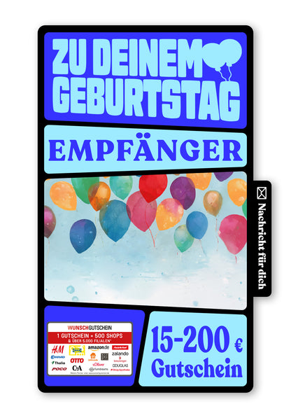 Wunschgutschein Digital - Herzlichen Glückwunsch - Bunte Ballons – Geschenkgutschein Ansicht 1