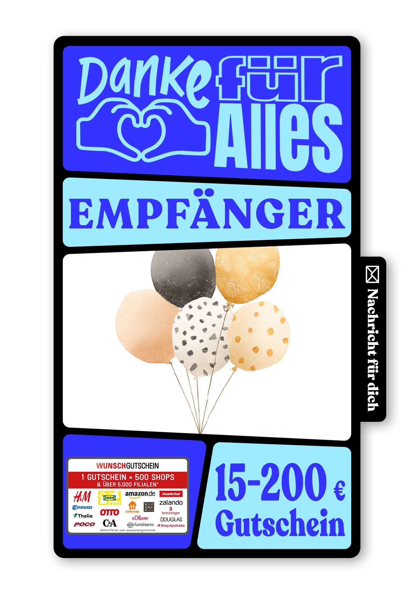 Wunschgutschein Digital - Vielen Dank - Ballons Wasserfarbe – Geschenkgutschein Ansicht 1