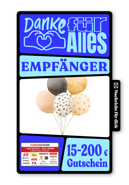 Wunschgutschein Digital - Vielen Dank - Ballons Wasserfarbe – Geschenkgutschein Ansicht 1