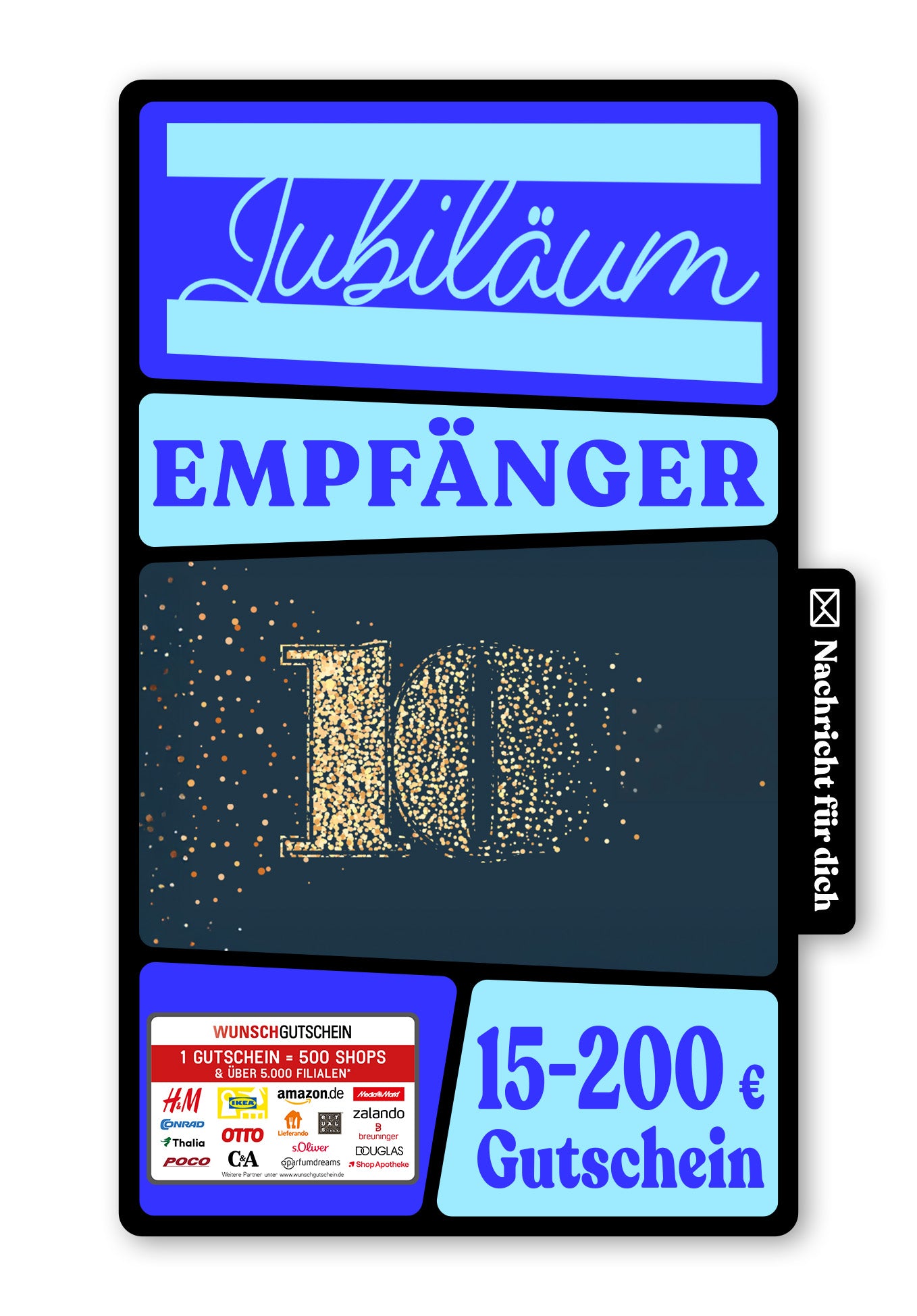 Wunschgutschein Digital - 10 Jahre Jubiläum - Blau Gold – Geschenkgutschein Ansicht 1