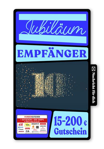 Wunschgutschein Digital - 10 Jahre Jubiläum - Blau Gold – Geschenkgutschein Ansicht 1