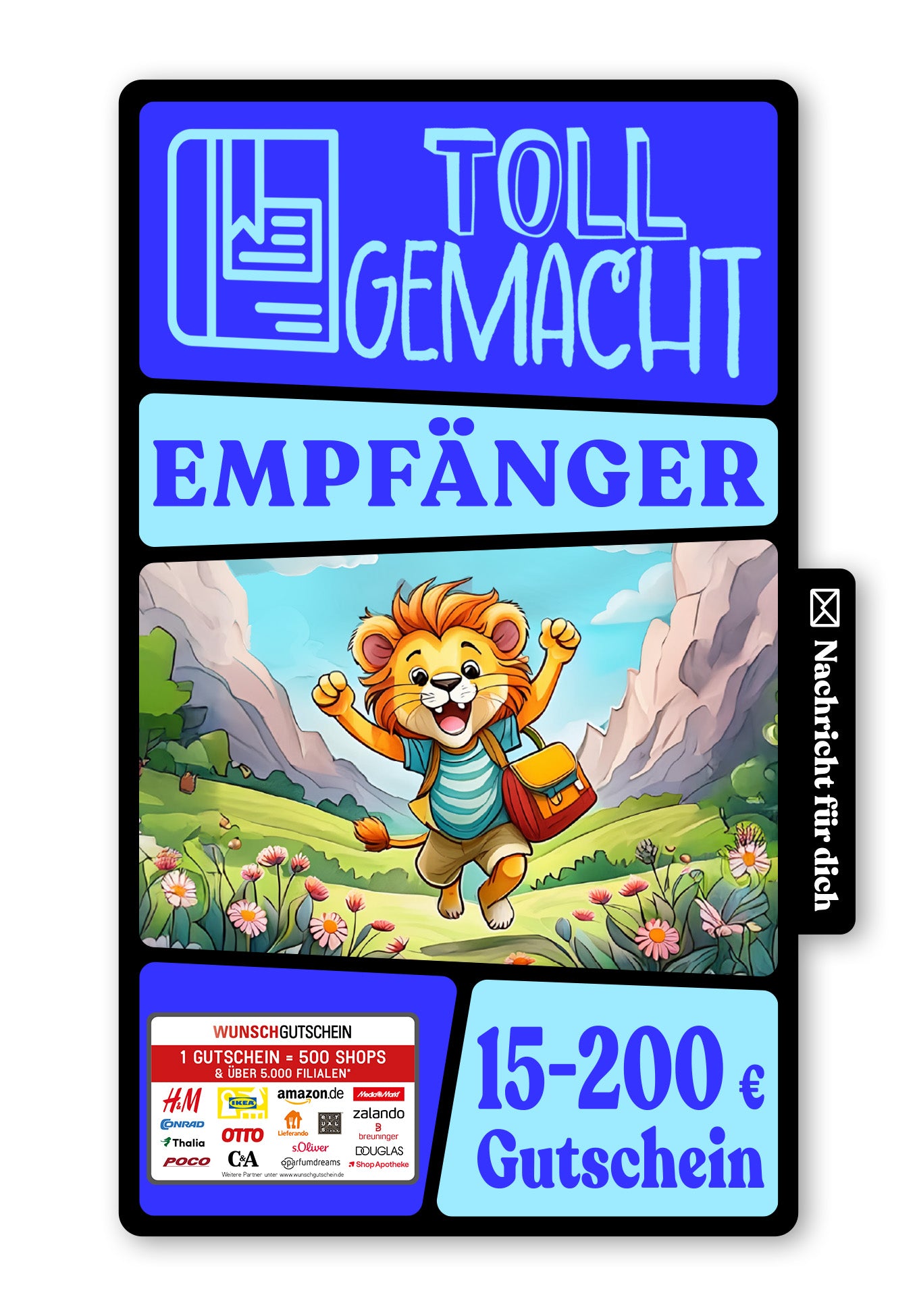 Wunschgutschein Digital - Endlich Schulkind - Löwe – Geschenkgutschein Ansicht 1