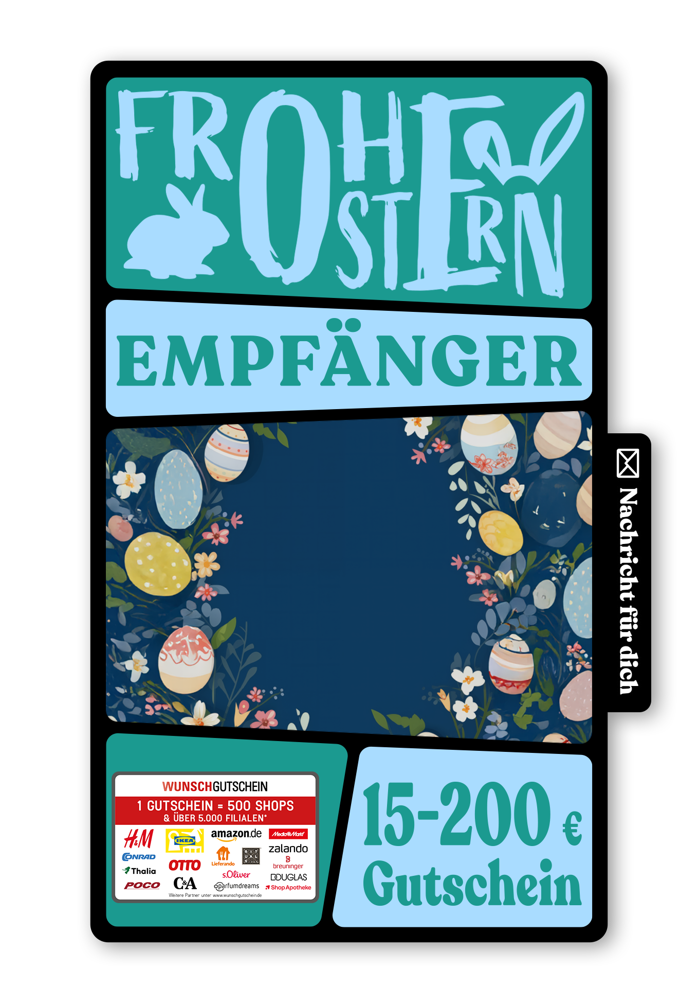 Wunschgutschein Digital - Frohe Ostern - Ostereier Blumen – Geschenkgutschein Ansicht 1