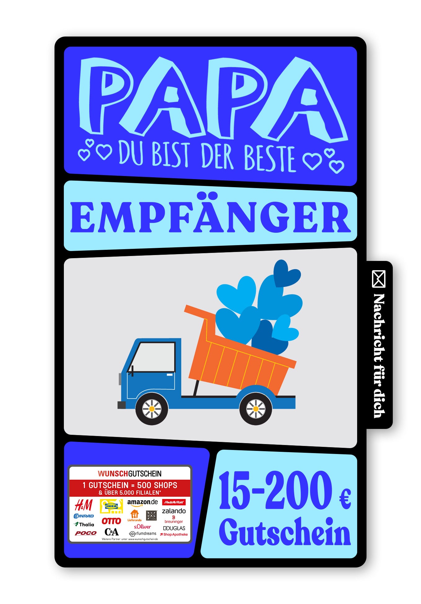 Wunschgutschein Digital - Für den besten Papa - Laster Herzen Grau – Geschenkgutschein Ansicht 1