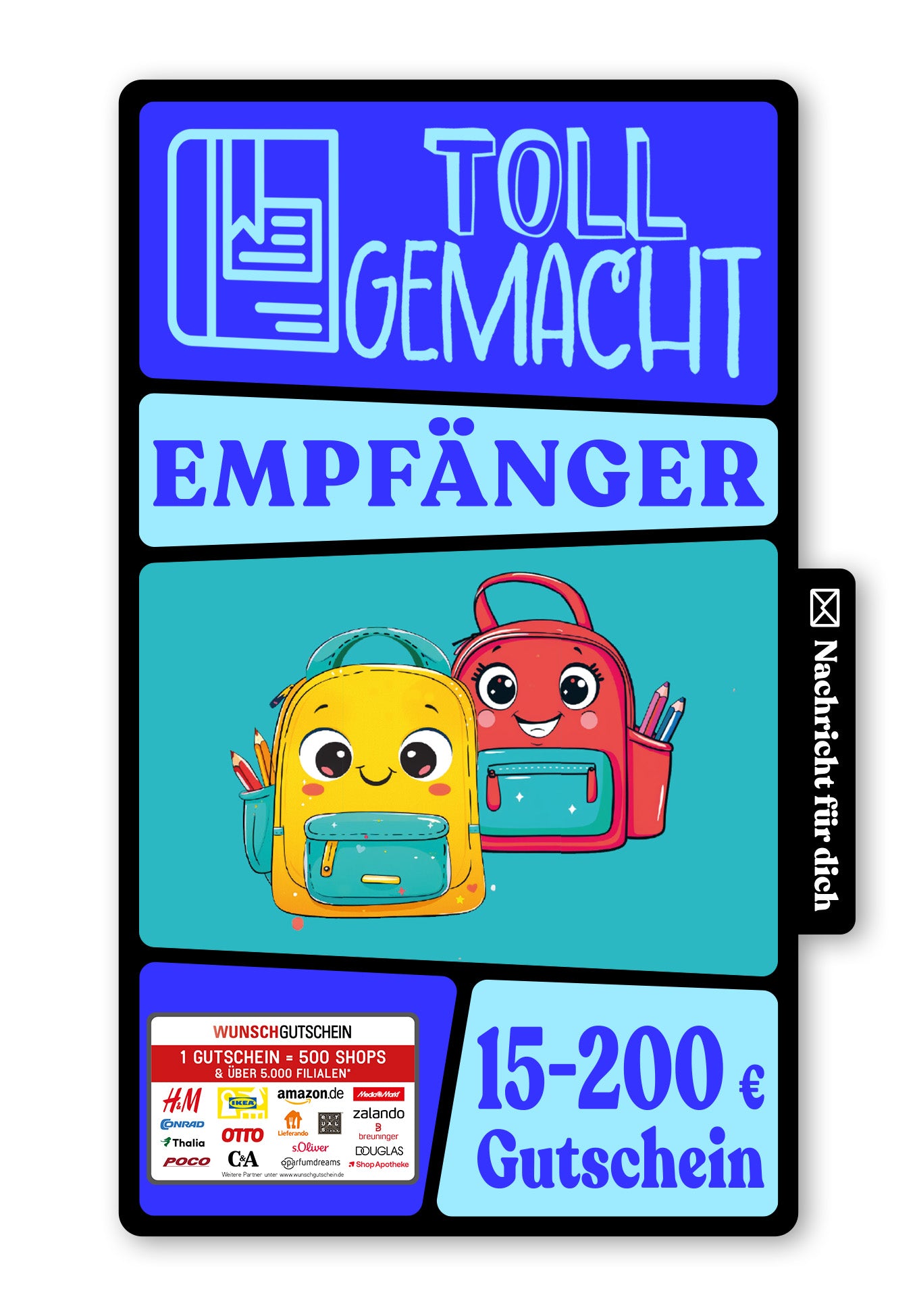 Wunschgutschein Digital - Endlich Schule - Rucksack – Geschenkgutschein Ansicht 1