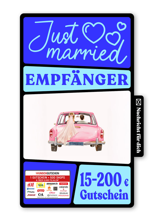 Wunschgutschein Digital - Just Married - Auto Rosa – Geschenkgutschein Ansicht 1
