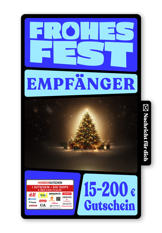 Wunschgutschein Digital - Frohe Weihnachten - Weihnachtsbaum – Geschenkgutschein Ansicht 1