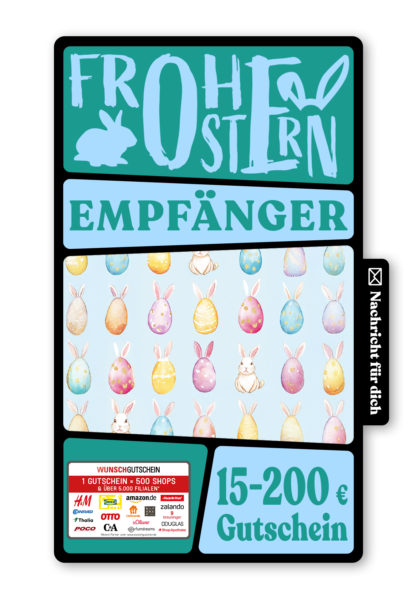 Wunschgutschein Digital - Frohe Ostern - Haseneier Muster – Geschenkgutschein Ansicht 1