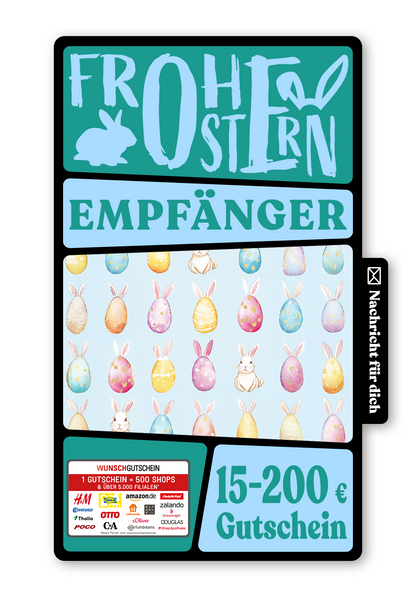 Wunschgutschein Digital - Frohe Ostern - Haseneier Muster – Geschenkgutschein Ansicht 1