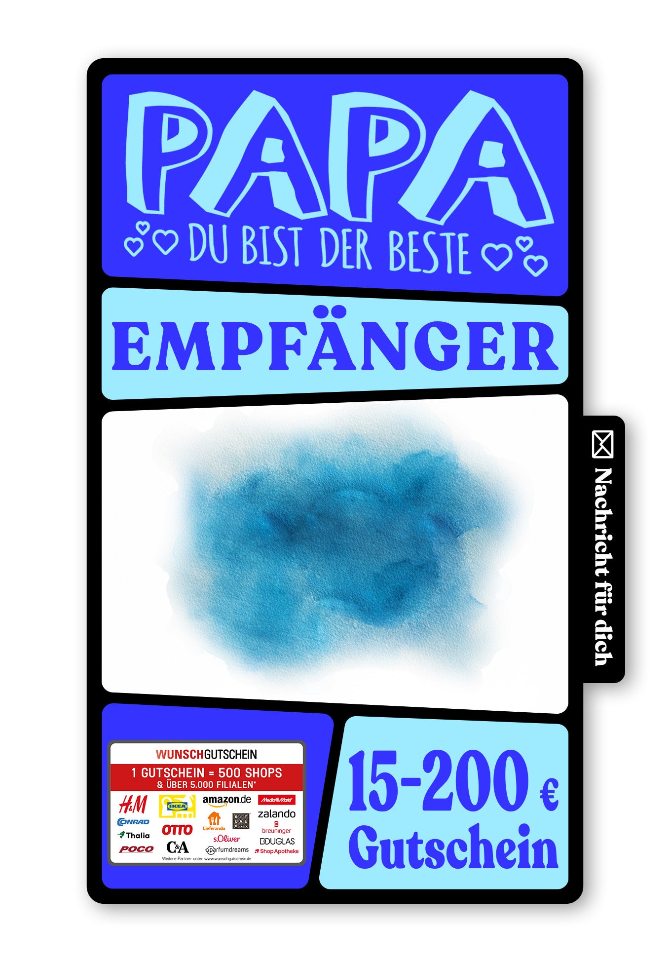 Wunschgutschein Digital - Für den besten Papa - Aquarell Blau – Geschenkgutschein Ansicht 1