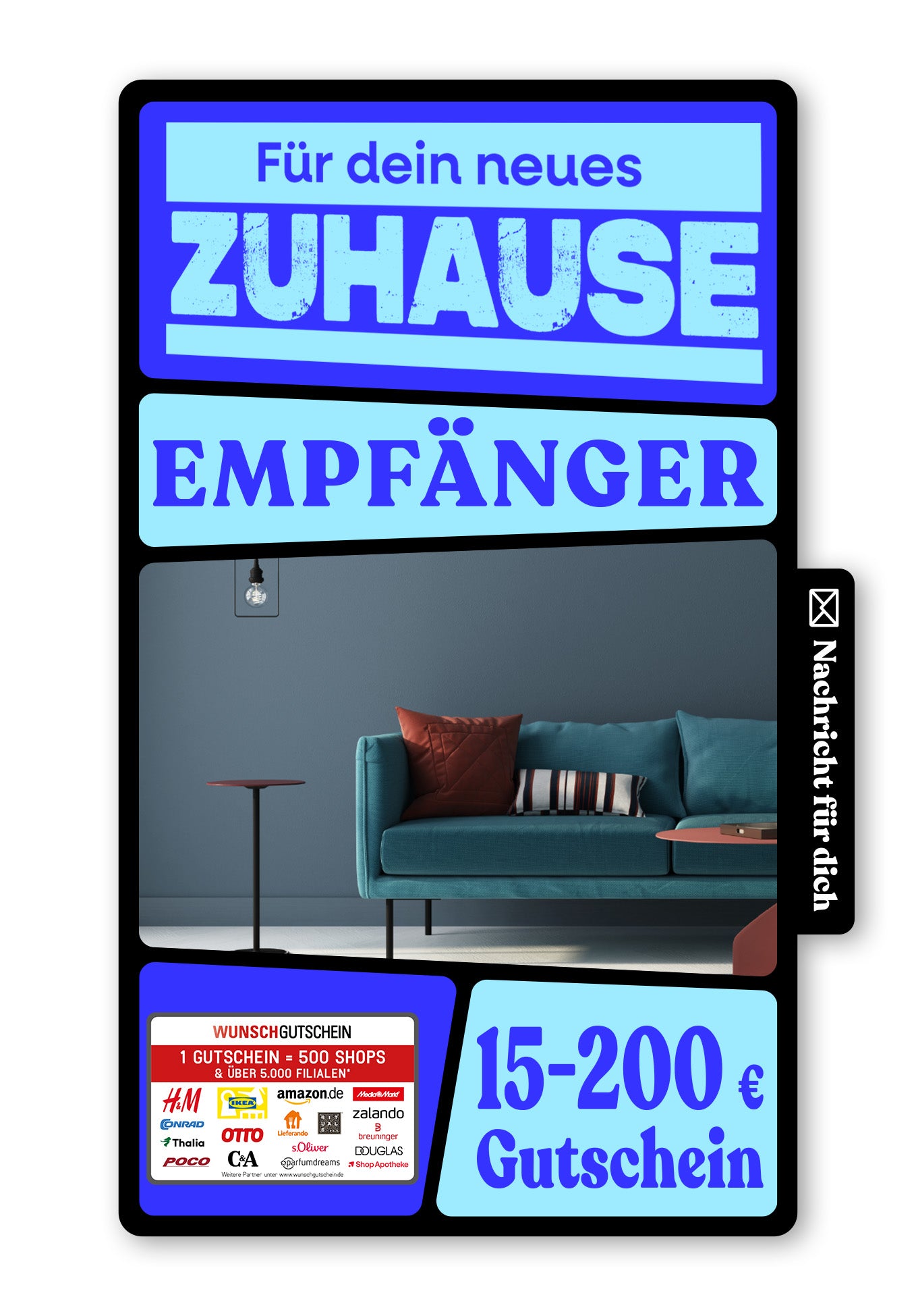 Wunschgutschein Digital - Alles Gute Heim - Wohnzimmer – Geschenkgutschein Ansicht 1