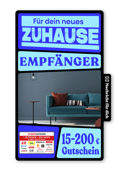 Wunschgutschein Digital - Alles Gute Heim - Wohnzimmer – Geschenkgutschein Ansicht 1