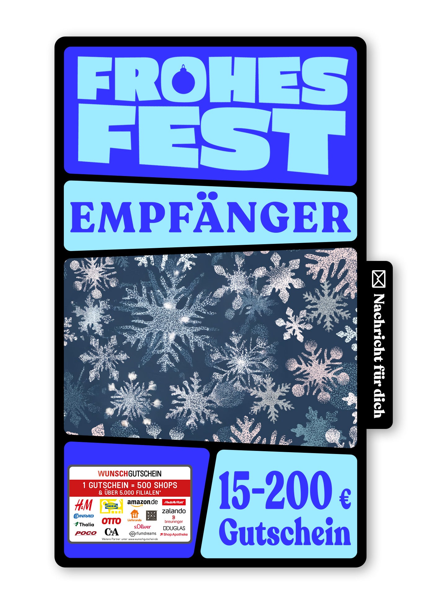 Wunschgutschein Digital - Wunscherfüller - Schneeflocken Blau – Geschenkgutschein Ansicht 1