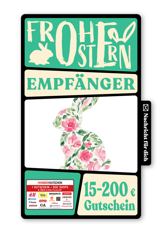 Wunschgutschein Digital - Frohe Ostern - Blumenhase – Geschenkgutschein Ansicht 1