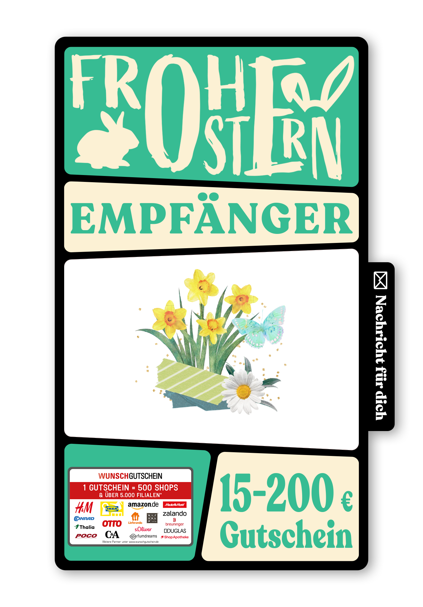 Wunschgutschein Digital - Herzliche Ostergrüße - Osterglocken – Geschenkgutschein Ansicht 1
