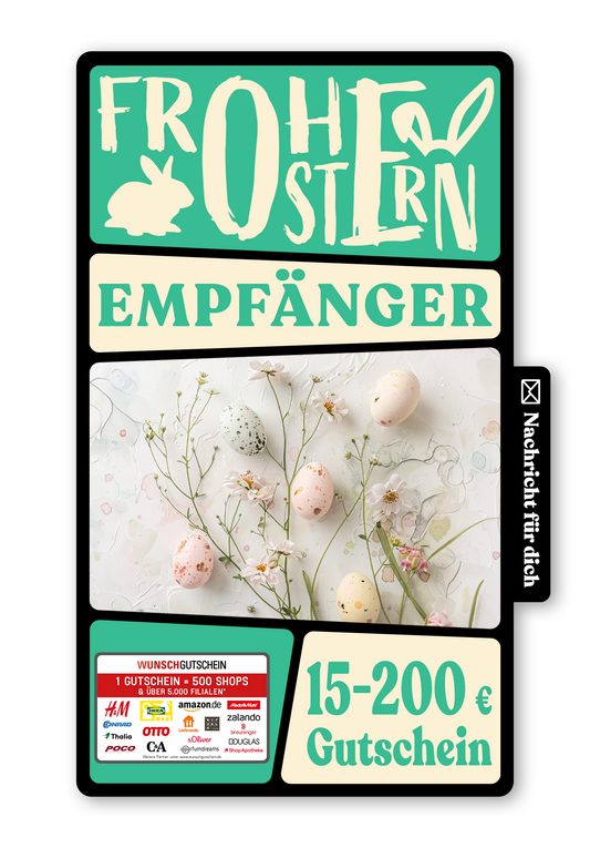 Wunschgutschein Digital - Frohe Ostern - Eier und Blumen Pastel – Geschenkgutschein Ansicht 1