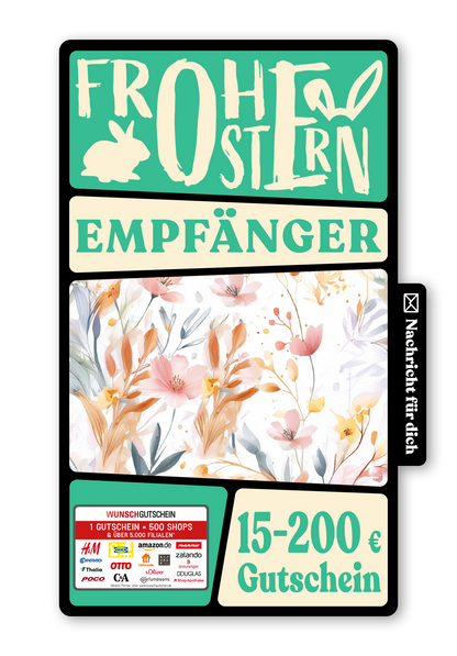 Wunschgutschein Digital - Frohes Osterfest - Aquarellblumen Rosa – Geschenkgutschein Ansicht 1
