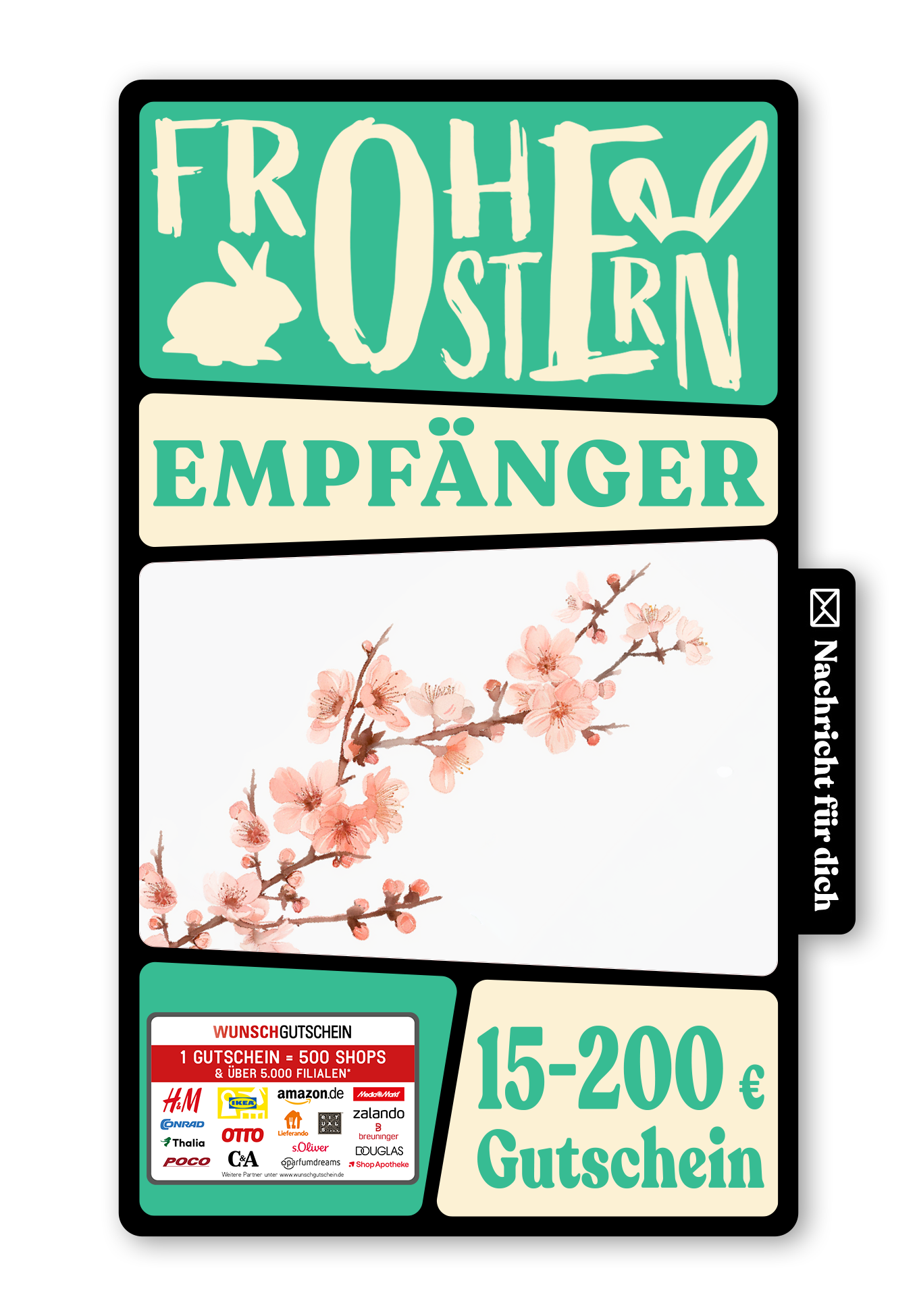 Wunschgutschein Digital - Frohe Ostern - Kirschblüten Aquarell – Geschenkgutschein Ansicht 1