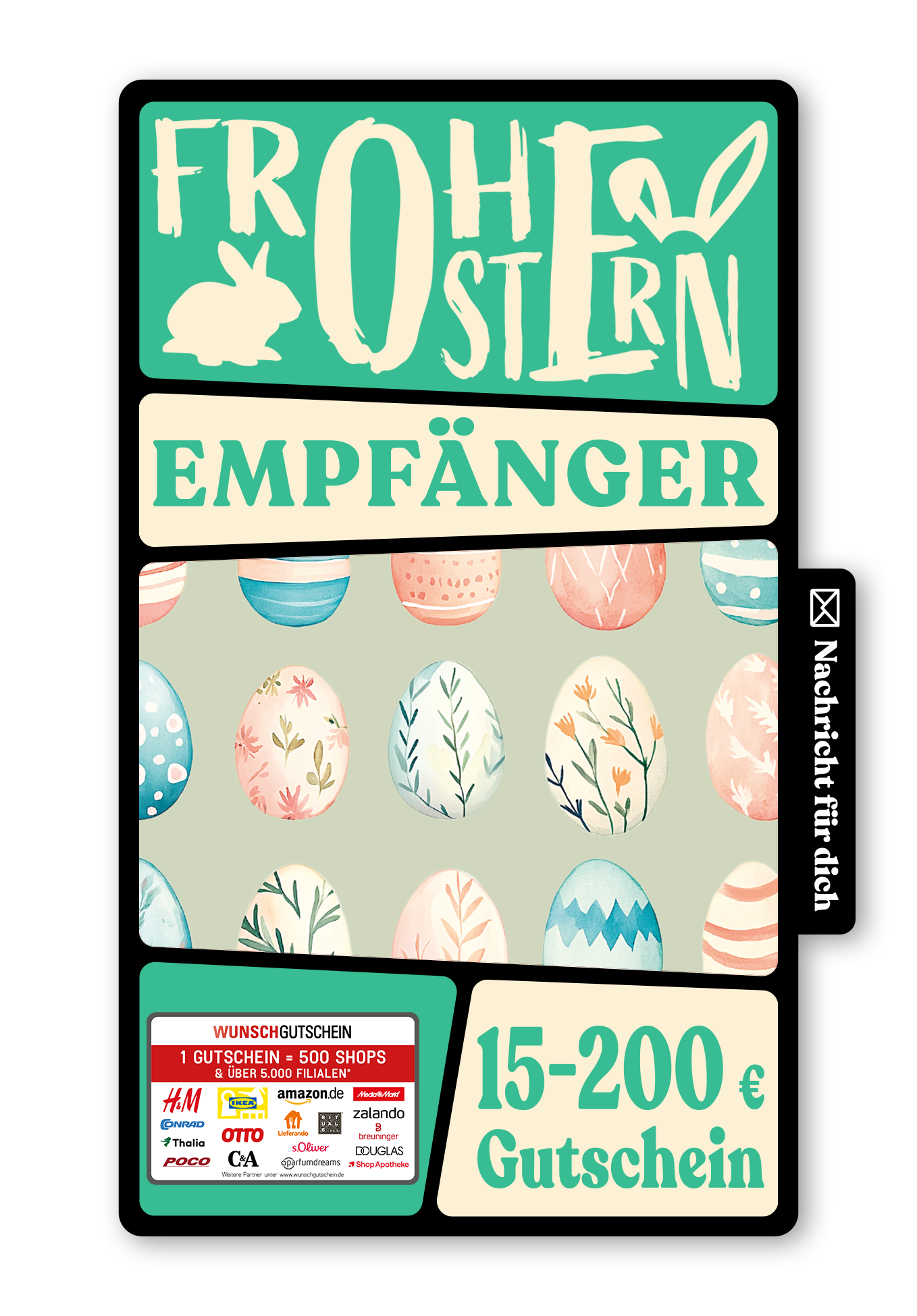 Wunschgutschein Digital - Herzliche Ostergrüße - Eiermuster Grün – Geschenkgutschein Ansicht 1