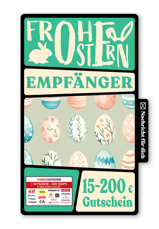 Wunschgutschein Digital - Herzliche Ostergrüße - Eiermuster Grün – Geschenkgutschein Ansicht 1