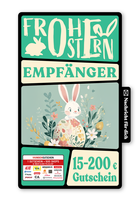 Wunschgutschein Digital - Liebe Ostergrüße - Hase Türkis – Geschenkgutschein Ansicht 1