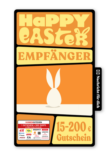 Wunschgutschein Digital - Happy Easter - Hase Weiß Orange – Geschenkgutschein Ansicht 1