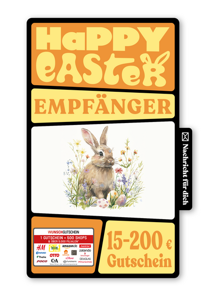 Wunschgutschein Digital - Frohe Ostern - Hase im Gras – Geschenkgutschein Ansicht 1