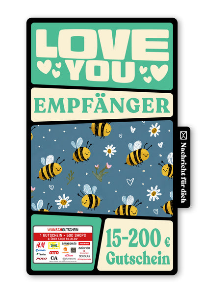 Wunschgutschein Digital - Bee my Valentine - Bienenmuster Blau – Geschenkgutschein Ansicht 1