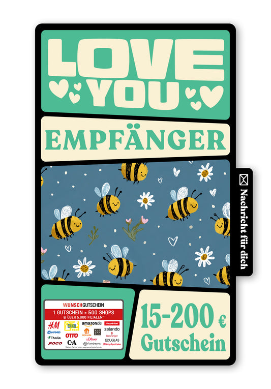 Wunschgutschein Digital - Bee my Valentine - Bienenmuster Blau – Geschenkgutschein Ansicht 1