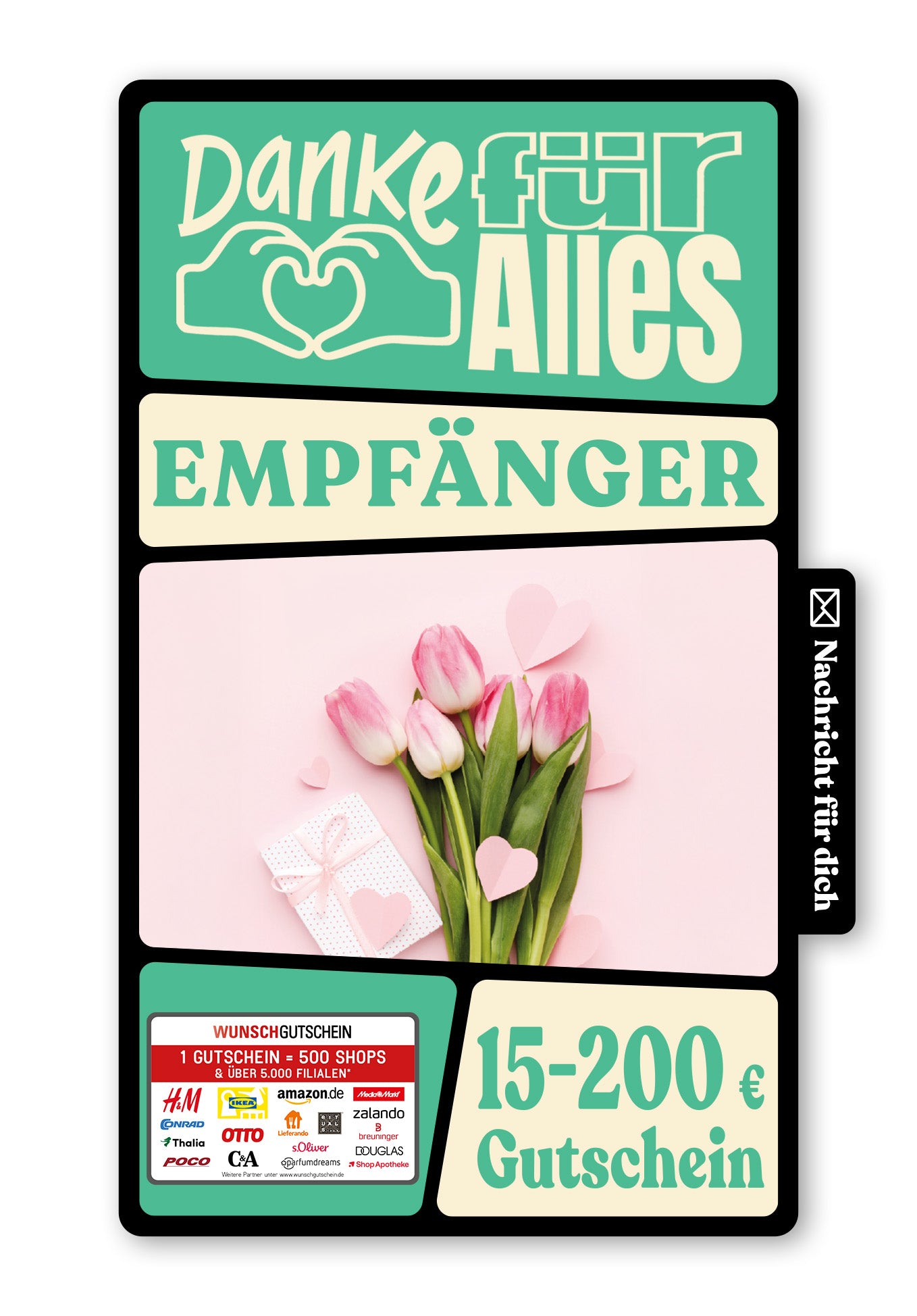 Wunschgutschein Digital - Für Mama - Herzen Tulpen – Geschenkgutschein Ansicht 1