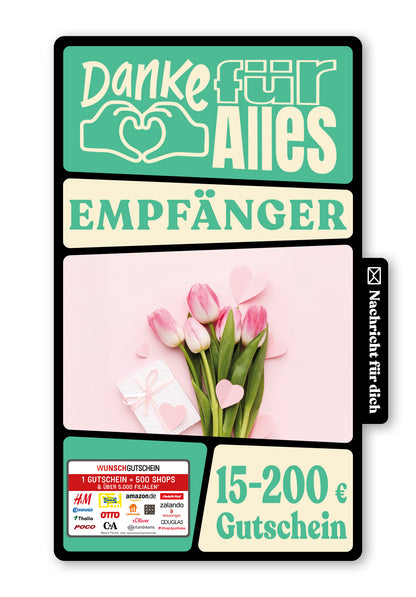 Wunschgutschein Digital - Für Mama - Herzen Tulpen – Geschenkgutschein Ansicht 1