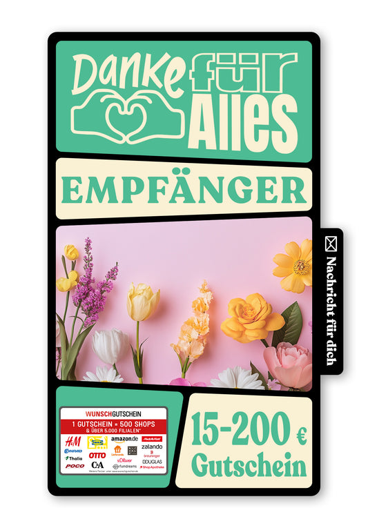 Wunschgutschein Digital - Zum Muttertag alles Liebe - Blumen Rosa – Geschenkgutschein Ansicht 1