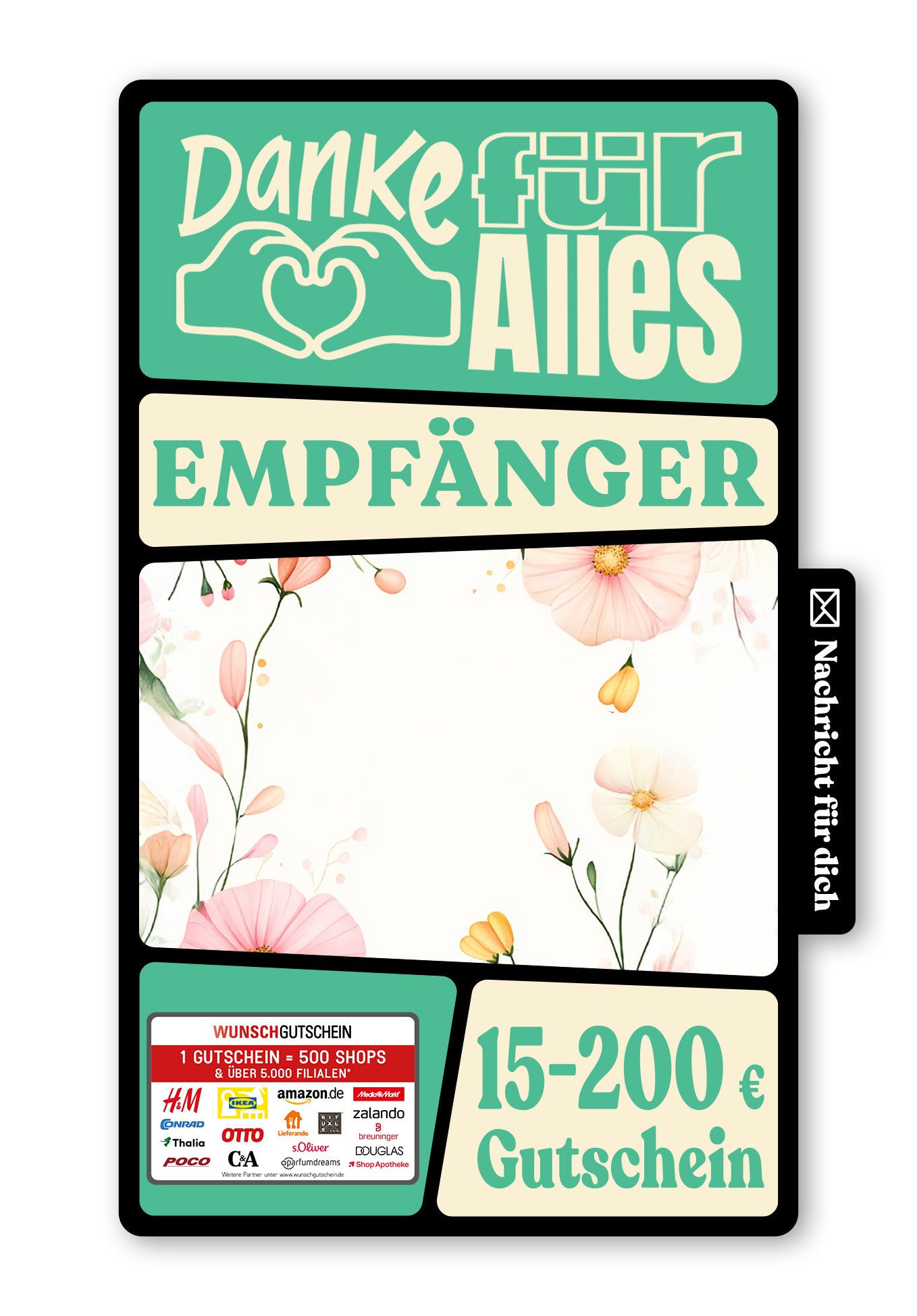 Wunschgutschein Digital - Danke für Alles Mama - Blumenrahmen – Geschenkgutschein Ansicht 1