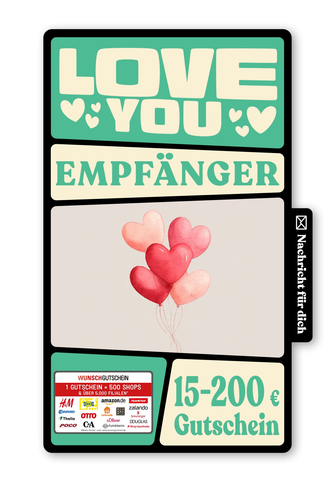 Wunschgutschein Digital - Ich liebe dich - Herzballons – Geschenkgutschein Ansicht 1